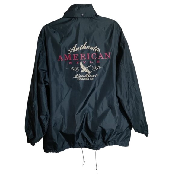 Vintage Eddie Bauer Men’s Windbreaker Jacket Hide Away Hood Navy Medium - Picture 2 of 6